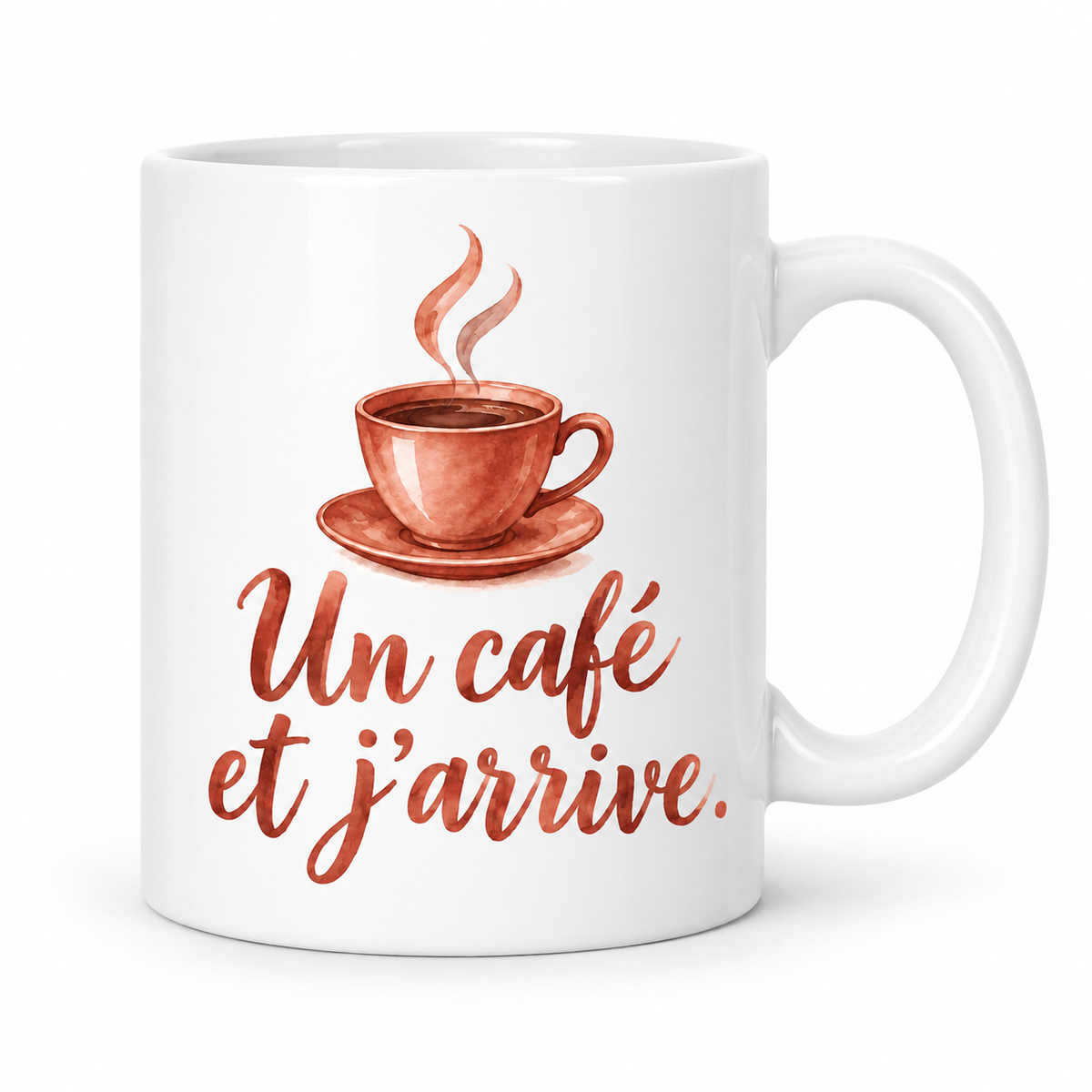 Mug Un café et j'arrive terracotta