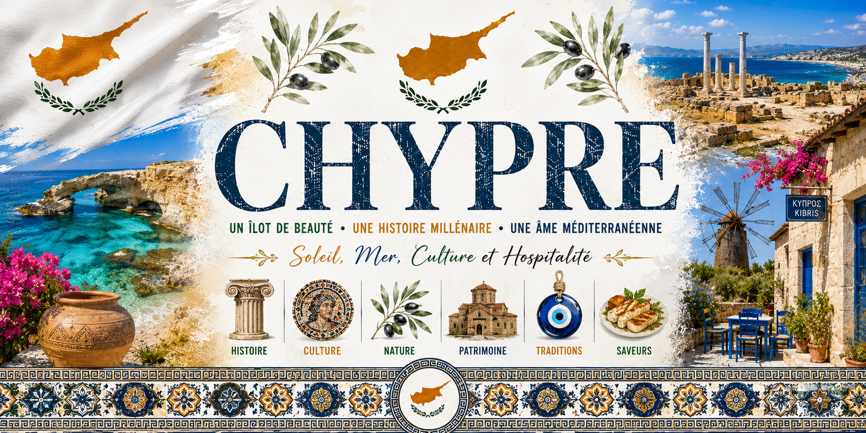 Mug Chypre au design réaliste rehaussé des couleurs du drapeau