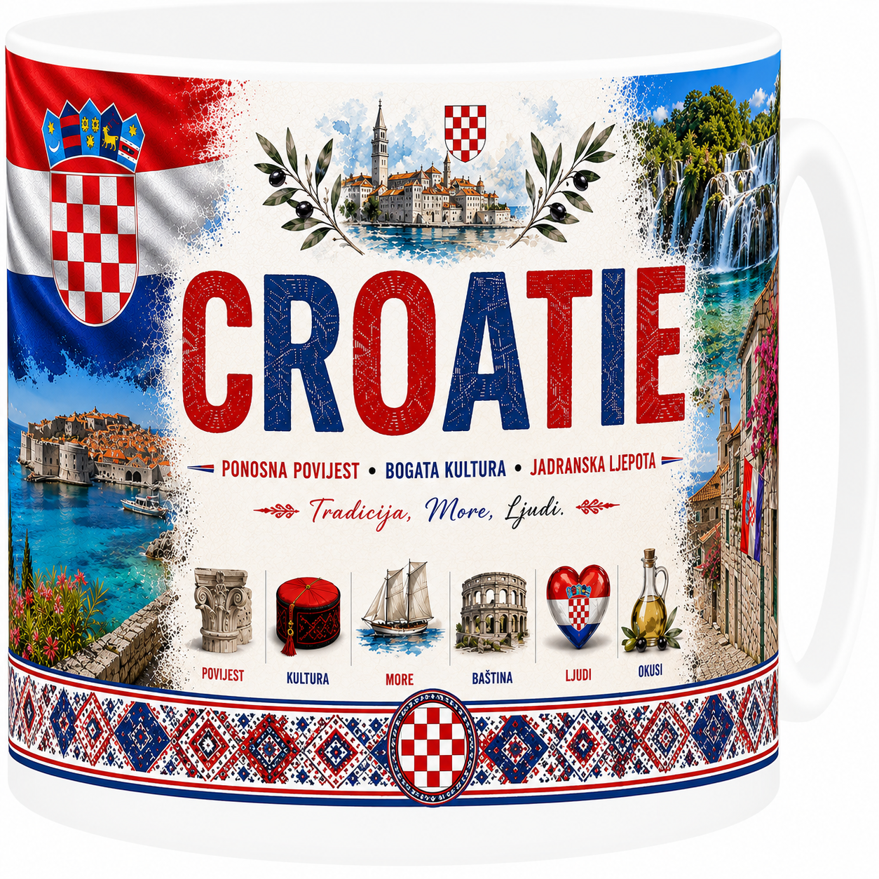 Mug souvenir Croatie en céramique blanche illustrant Dubrovnik et la côte dalmate