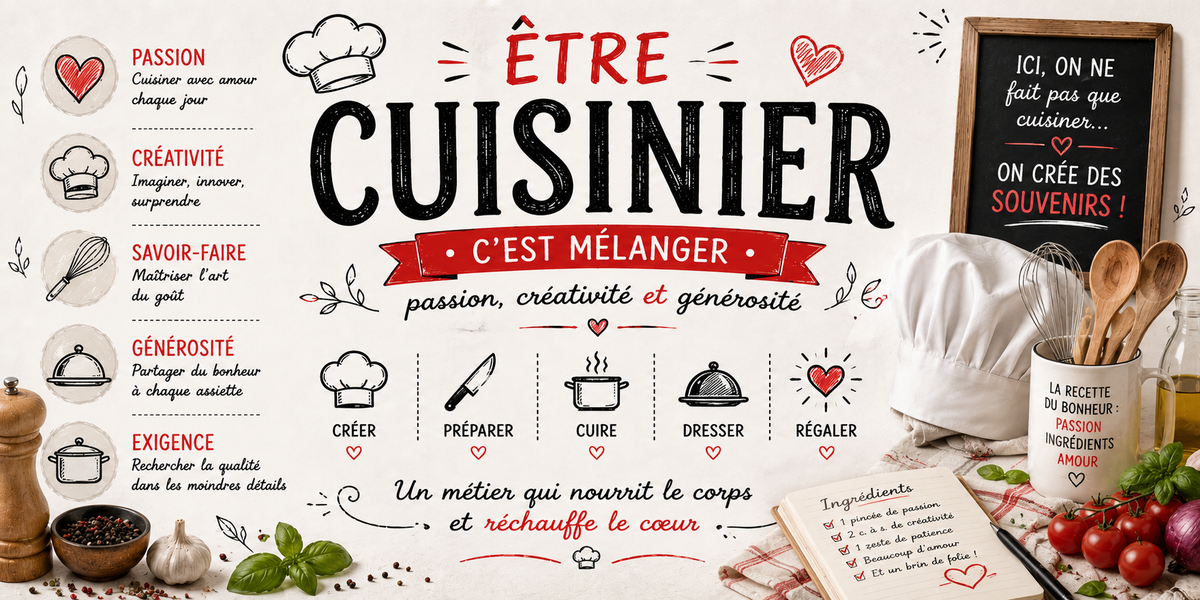 Design du mug Cuisinier, cuisinier, illustration rustique rouge et citation vocation
