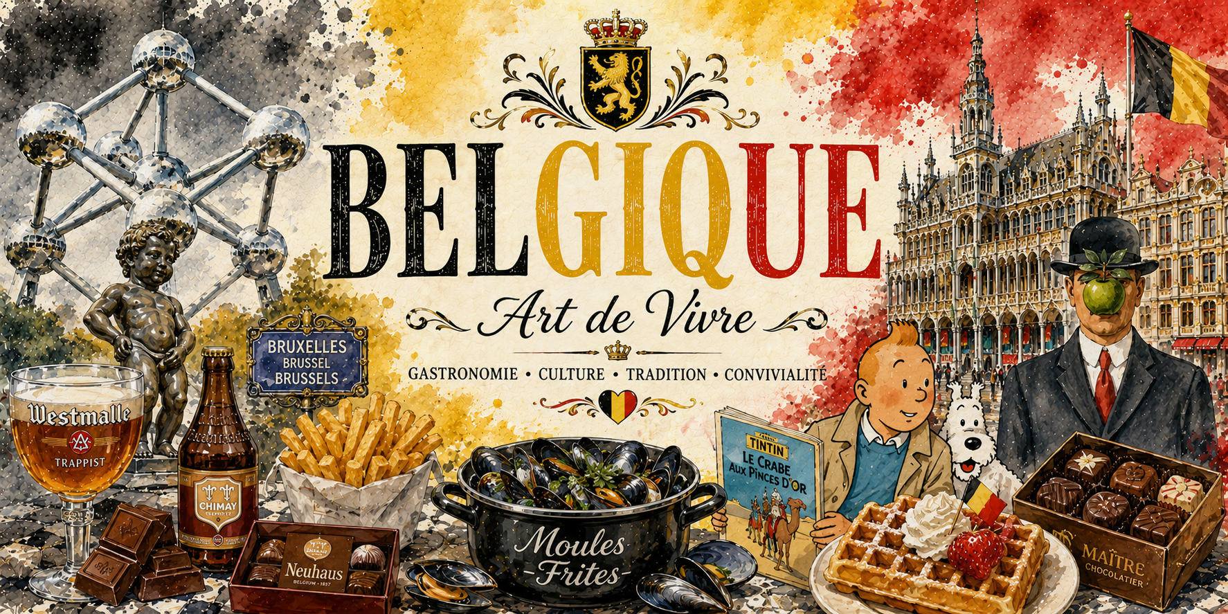 Mug Belgique - Art de Vivre, L'Âme Belge en Aquarelle