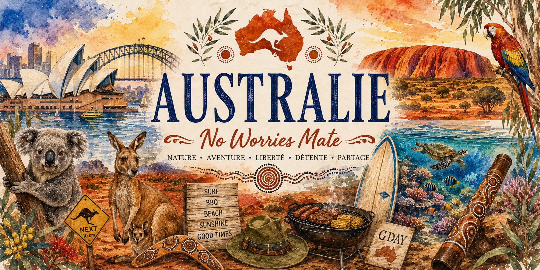 Mug Australie - No Worries Mate, L'Art de Vivre Australien