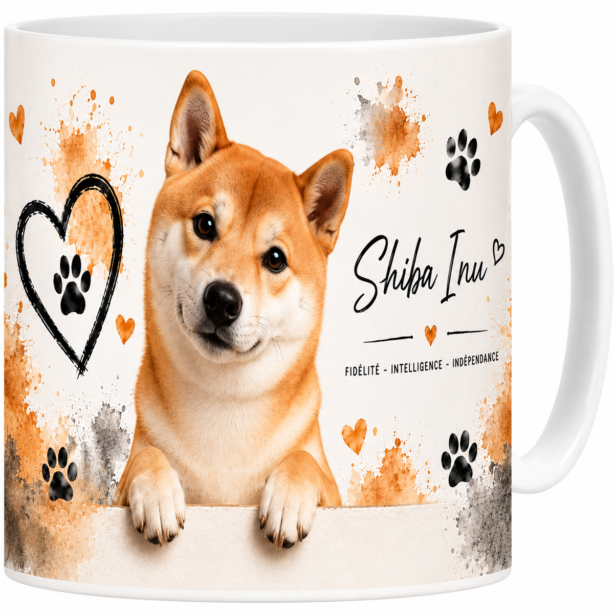 Mug céramique blanc, shiba inu en portrait aquarelle, roux et fier