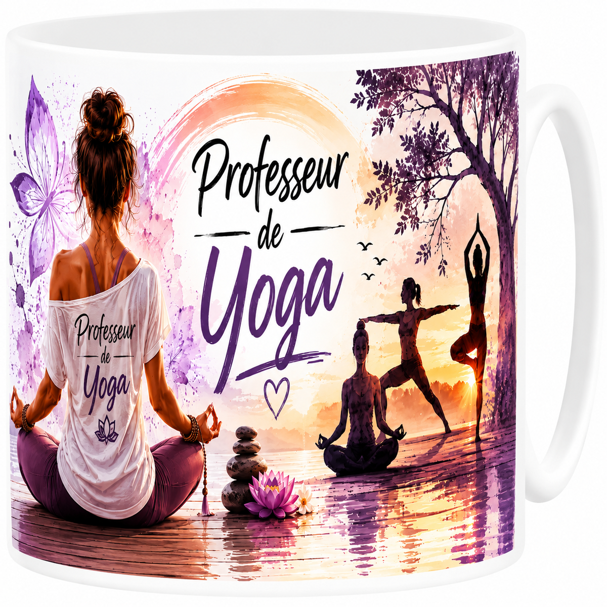 Mug céramique blanc, professeur de yoga, posture et sérénité