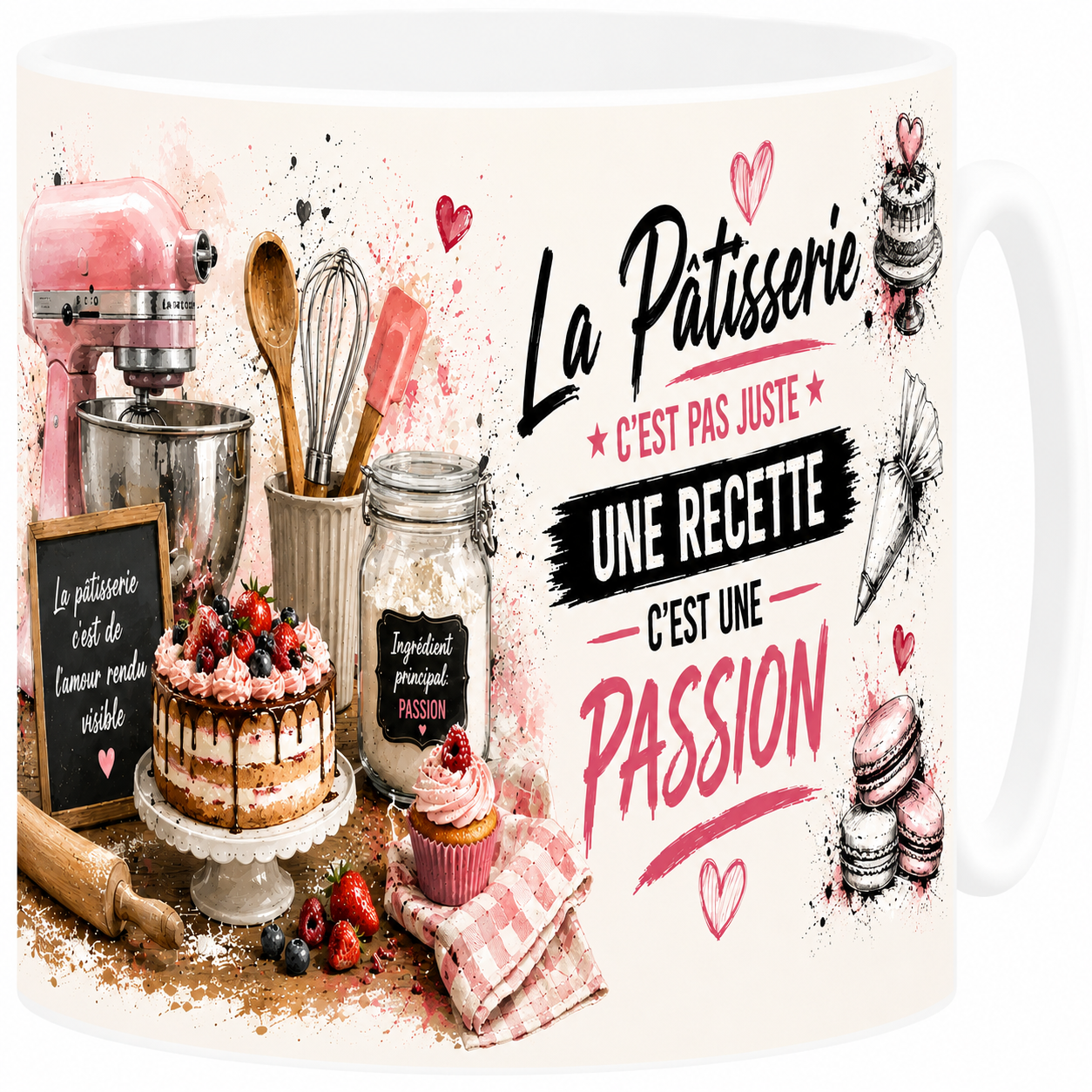 Mug céramique blanc, pâtisserie maison, douceurs sucrées