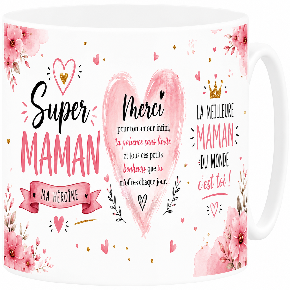 Mug céramique blanc, super maman, hommage et citation tendre