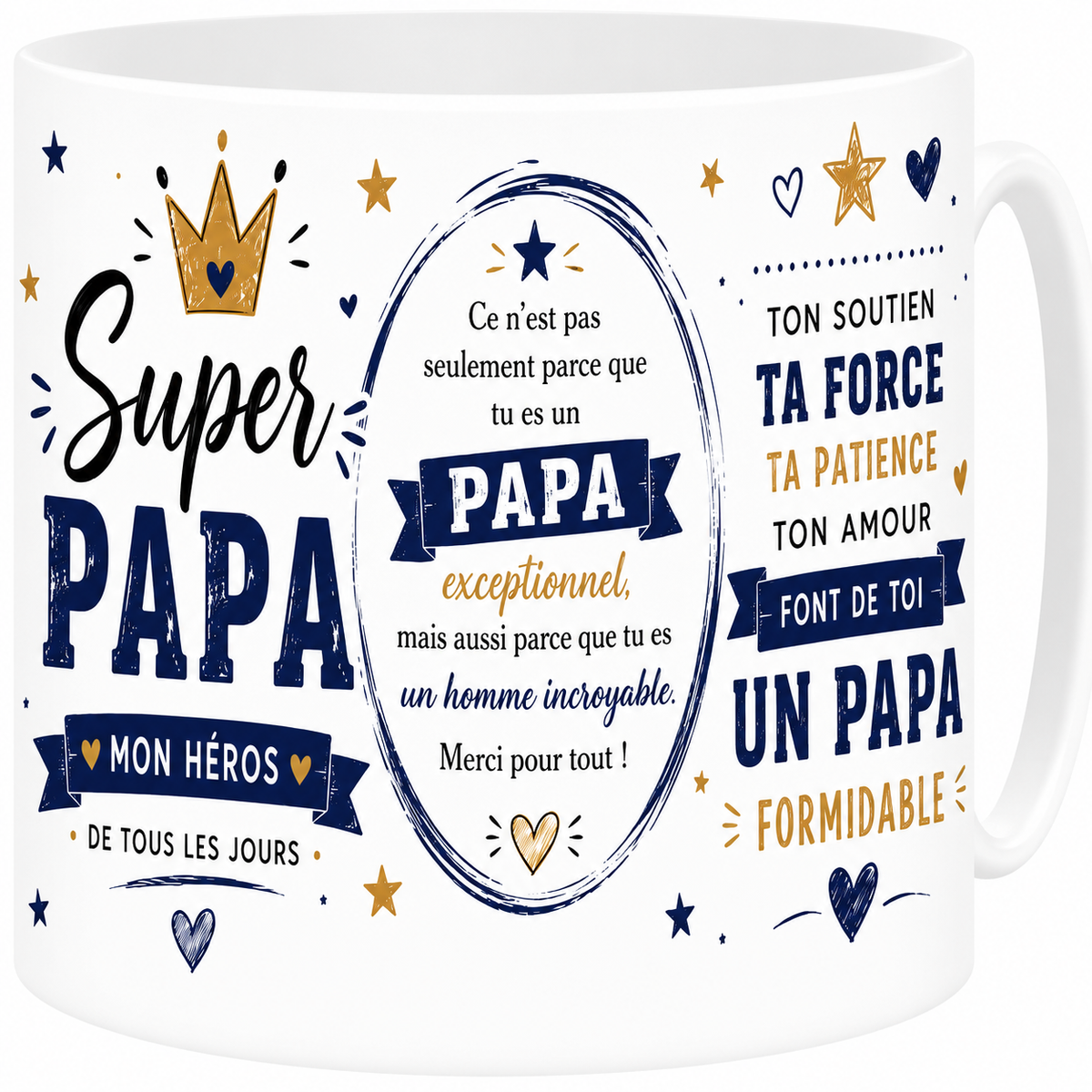 Mug céramique blanc, super papa, héros de la famille