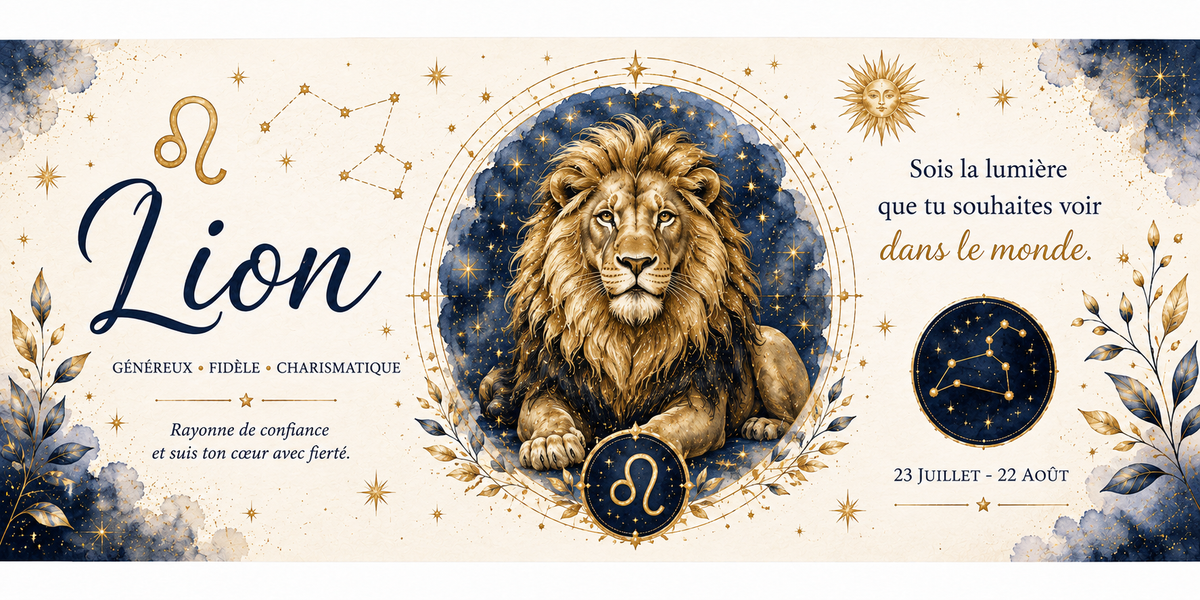 Design imprimé du mug Lion, illustration aquarelle du signe de feu, symbole astrologique doré et constellation