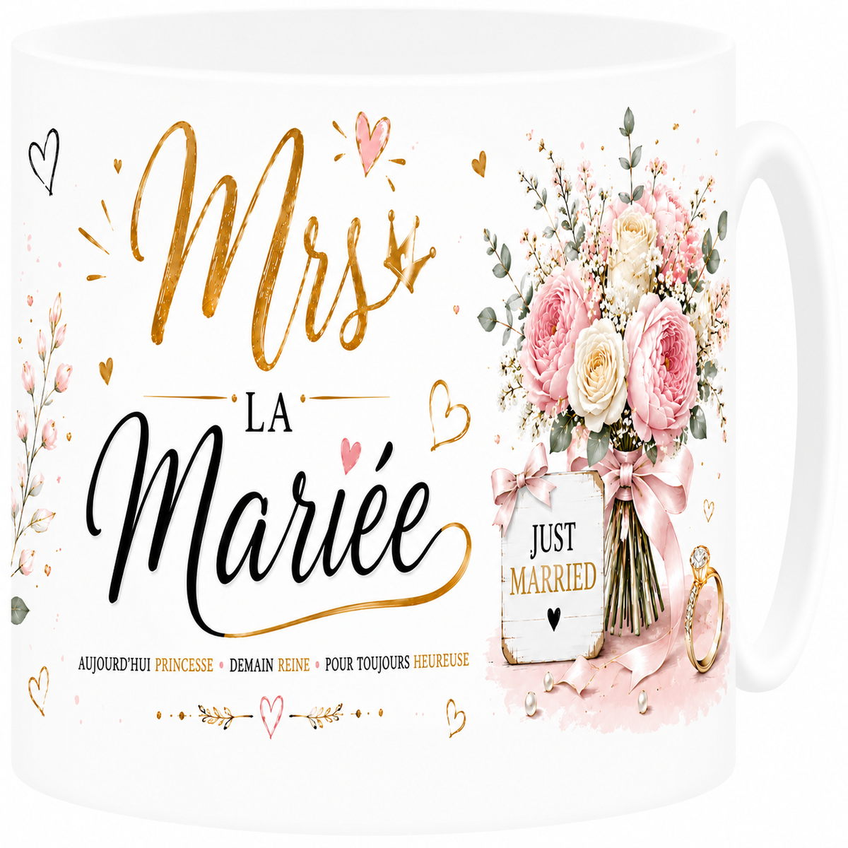 Mug céramique blanc, mariée Mrs, cadeau de mariage
