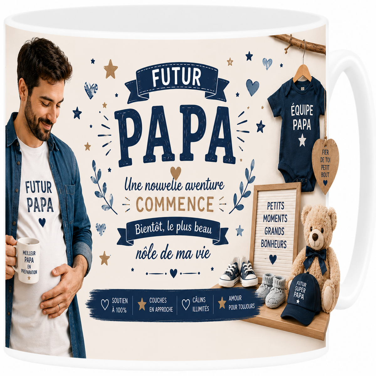 Mug céramique blanc, futur papa, bientôt papa