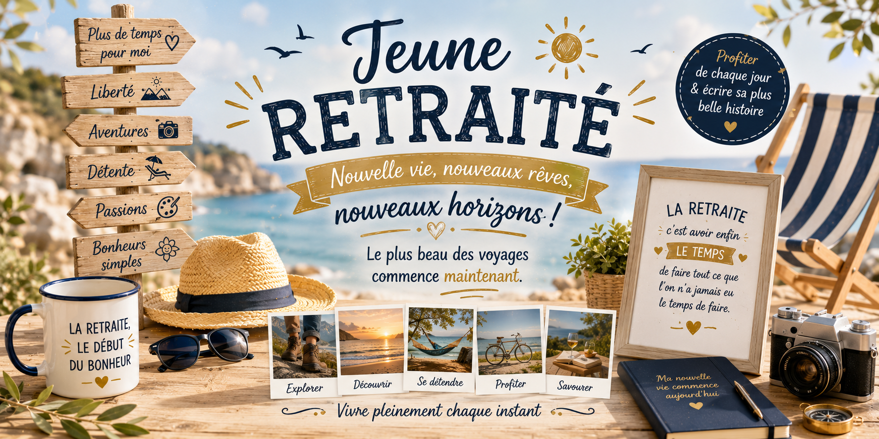 Design imprimé du mug Jeune Retraité, jeune retraité, nouvelle vie qui commence