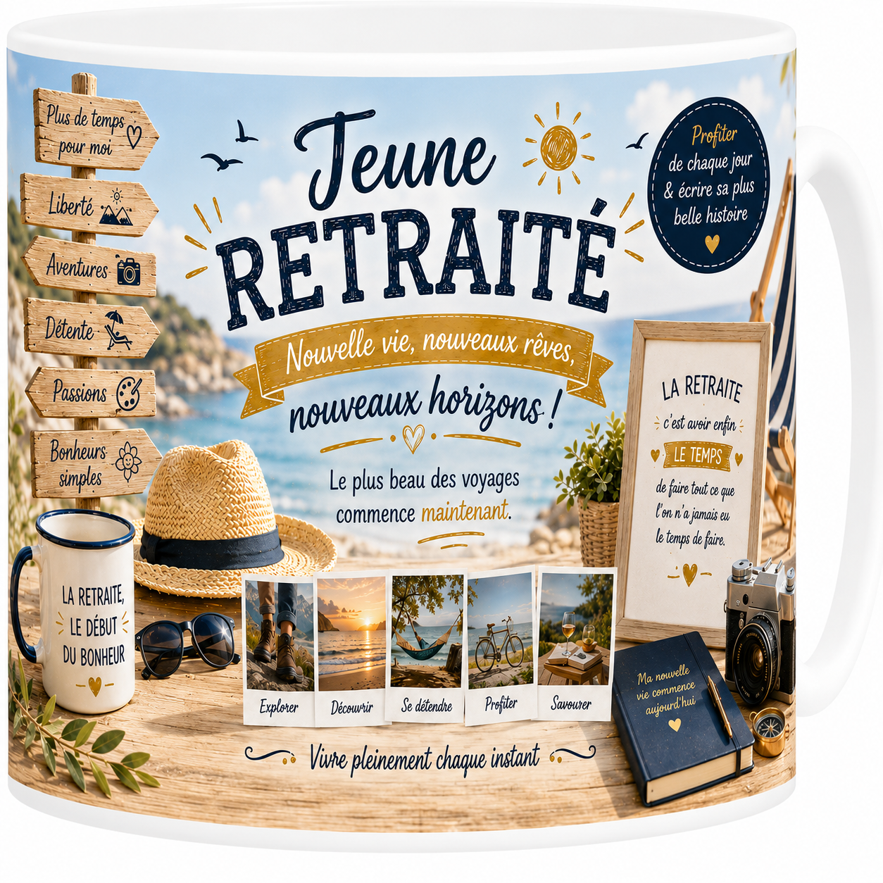 Mug céramique blanc, jeune retraité, nouvelle vie qui commence