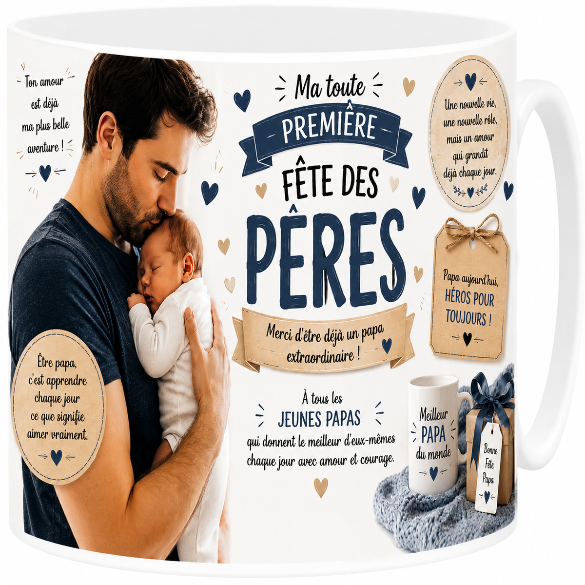 Mug céramique blanc, première fête des pères, hommage à papa