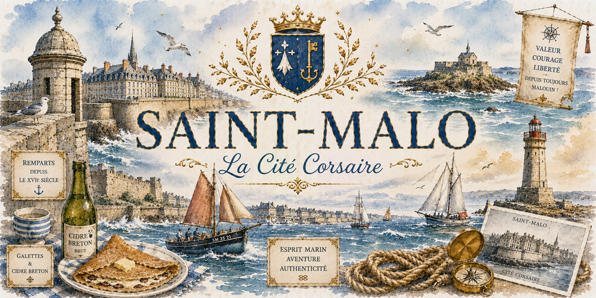 Design imprimé du mug Saint-Malo, illustration aquarelle des remparts, du fort National et des marées bretonnes