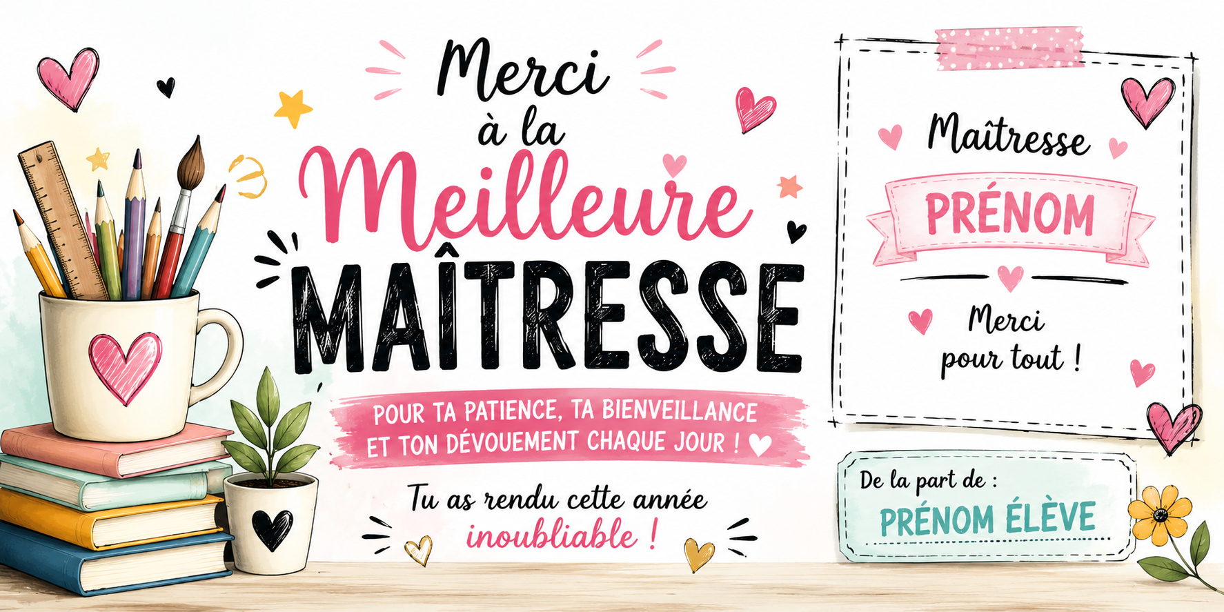 Autre vue du mug maîtresse personnalisé, prénom et élèves