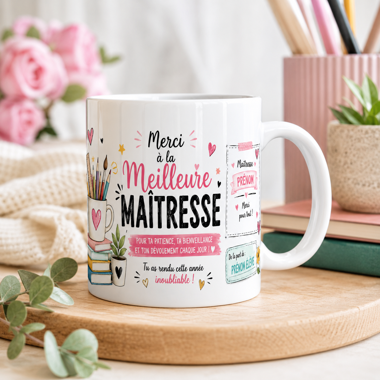 Détail du mug maîtresse personnalisé à personnaliser
