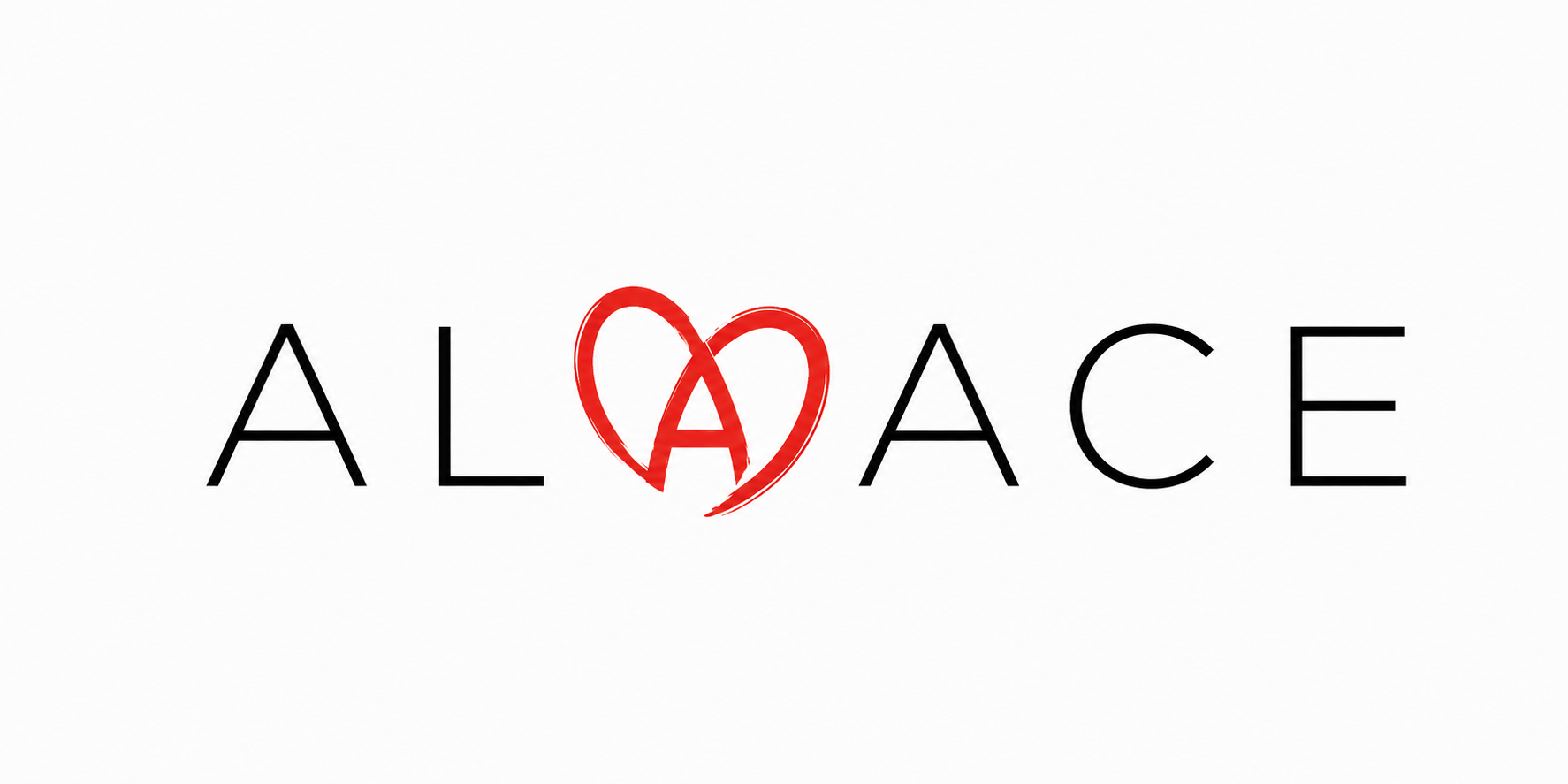 Visuel typographique Alsace : grandes capitales noires et cœur rouge brossé enlaçant la lettre A