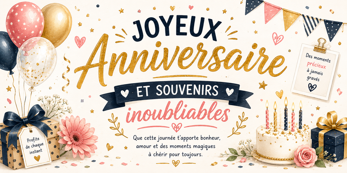 Design du mug Anniversaire : « Que cette journée t'apporte bonheur, amour et des moments magiques »