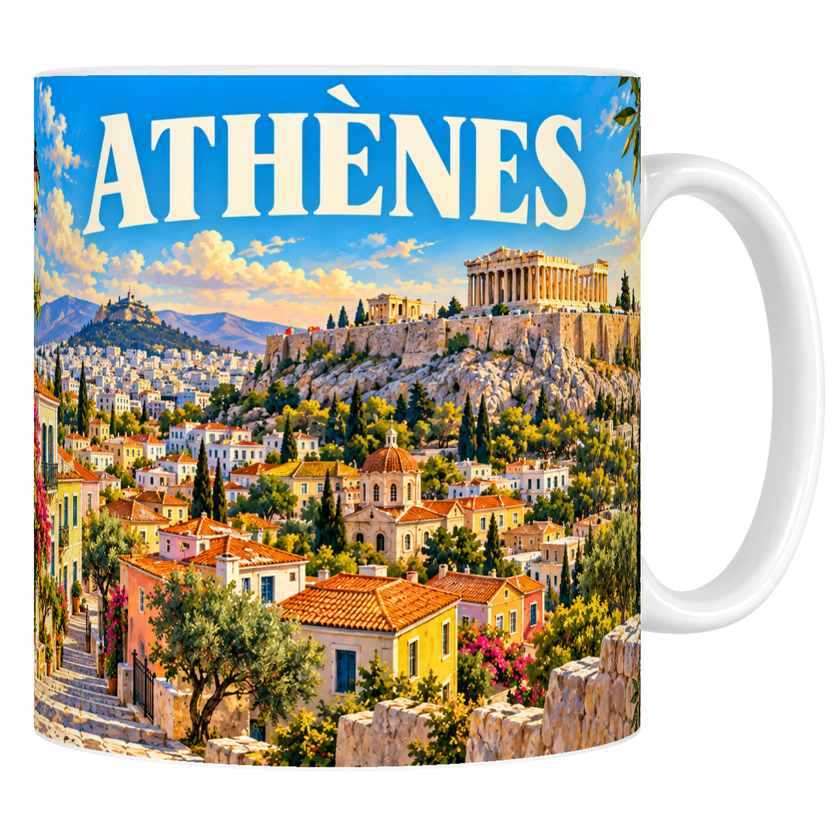 Mug céramique 330 ml « ATHÈNES » : Parthénon sur l'Acropole et maisons de Plaka