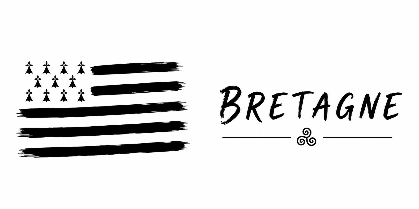 Visuel Bretagne : Gwenn ha Du brossé, mouchetures d'hermine, BRETAGNE en capitales et triskell noir