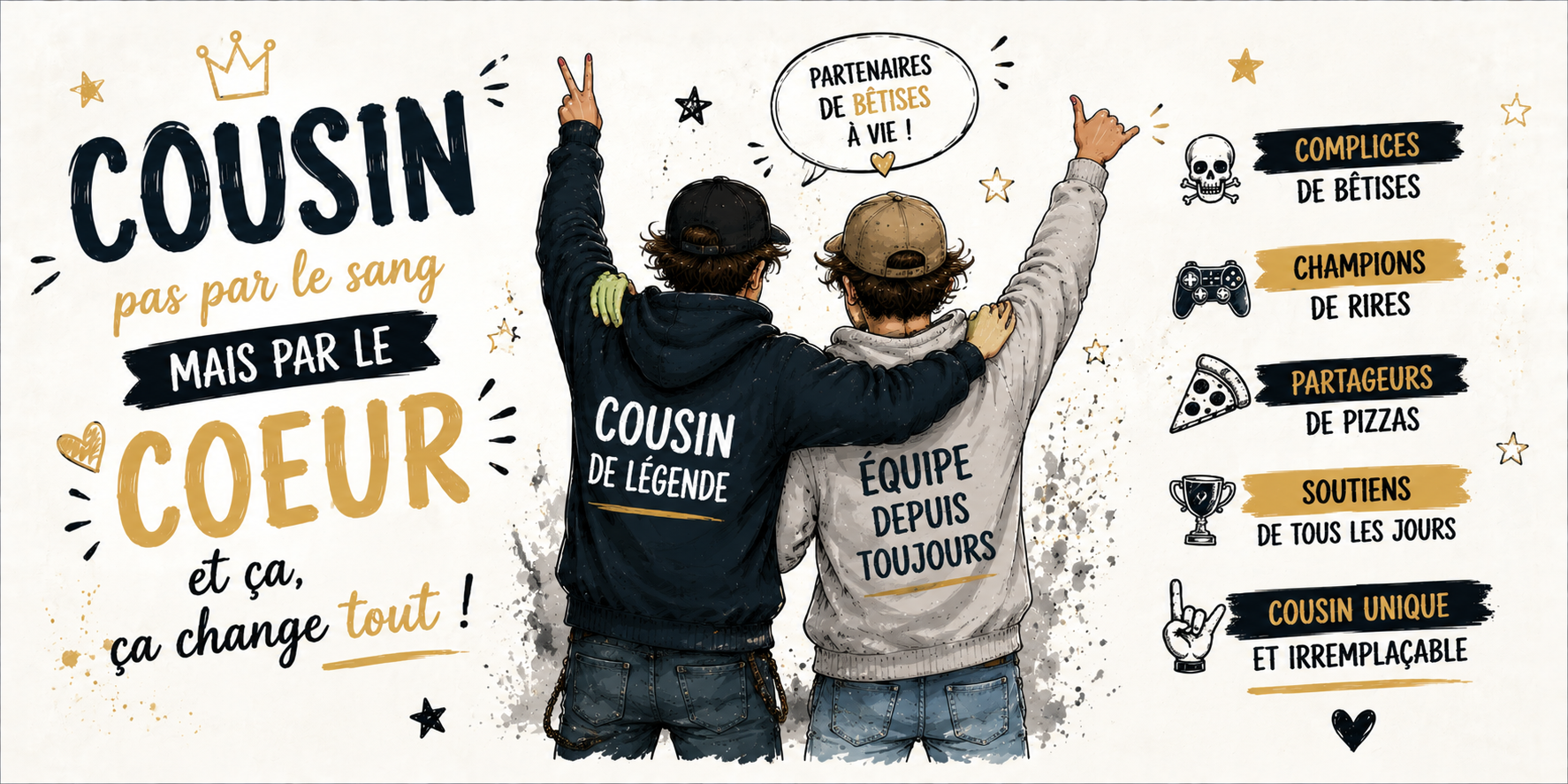 Visuel cousin : Pas par le sang mais par le cœur, complices de bêtises et cousin de légende