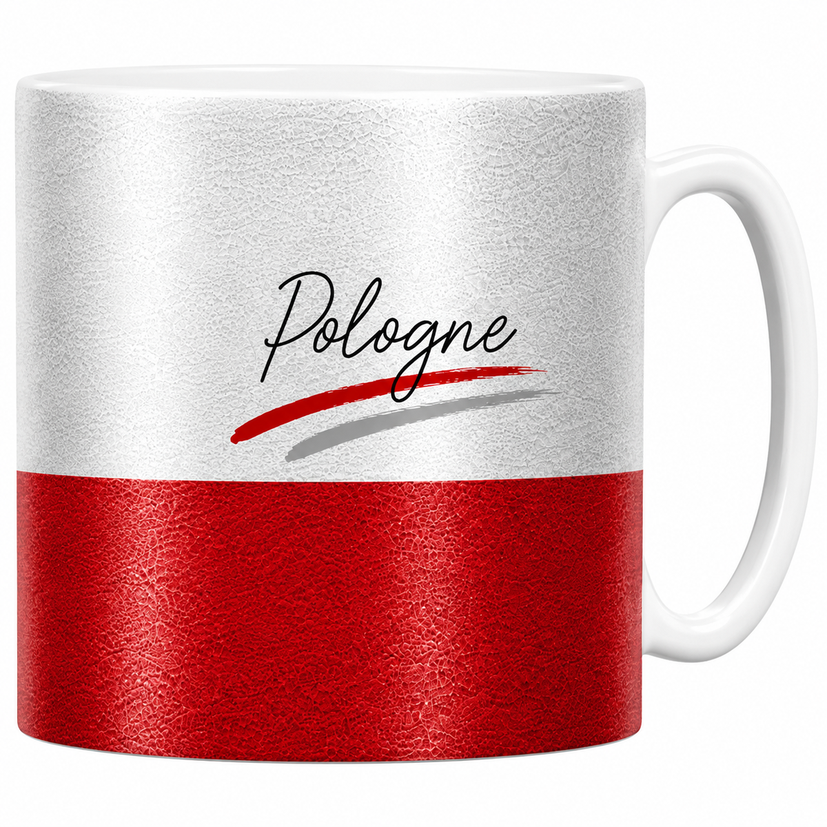 Mug céramique blanc drapeau polonais en aquarelle : blanc sur rouge, signature calligraphiée