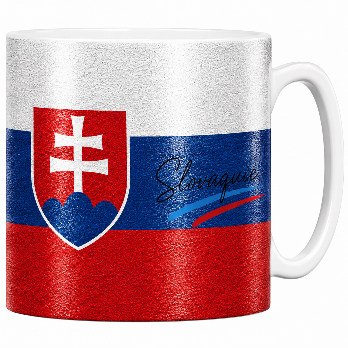 Mug céramique blanc drapeau slovaque en aquarelle : blanc bleu rouge et écusson à la double croix