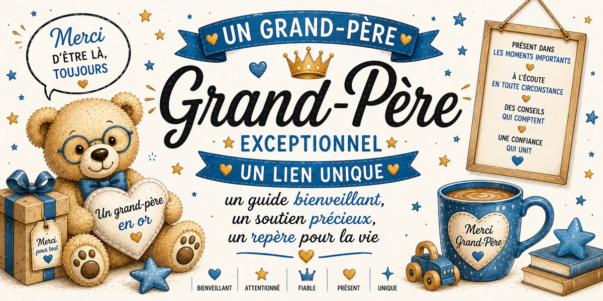 Design du mug Grand-Père : « un guide bienveillant, un soutien précieux, un repère pour la vie », mug Merci Grand-Père