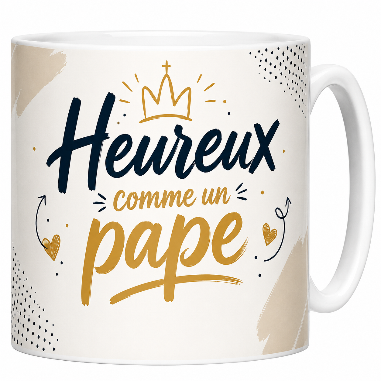 Mug Heureux comme un pape 330 ml, lettrage vert et or, aquarelle de la basilique Saint-Pierre