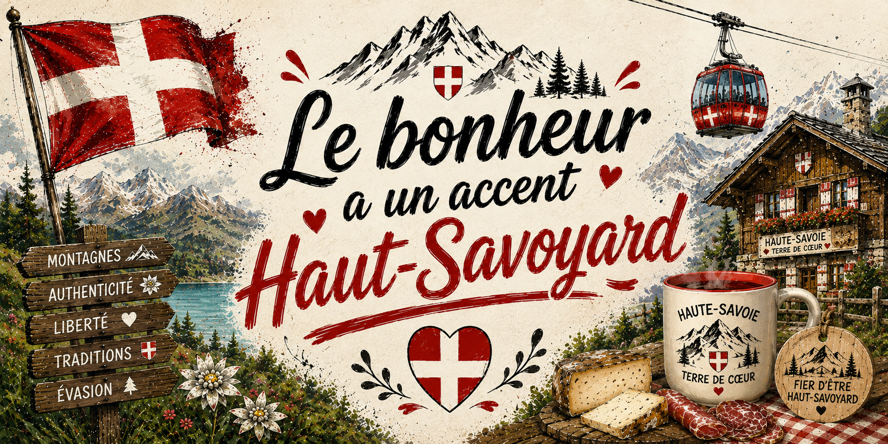 Visuel Le bonheur a un accent haut-savoyard : chalet Haute-Savoie Terre de cœur, tomme et saucisson