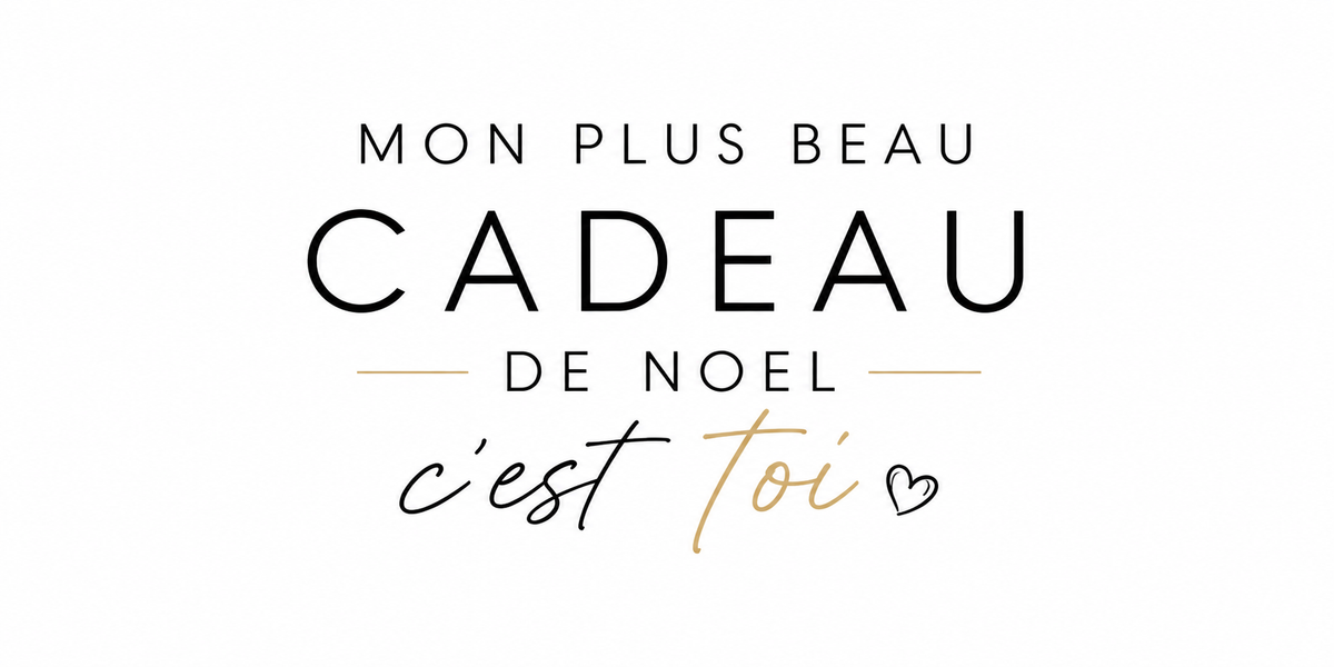 Design du mug Mon Plus Beau Cadeau de Noël : texte épuré noir et or signé d'un cœur