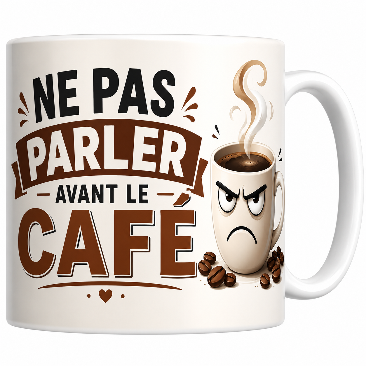 Mug Ne pas parler avant le café en céramique, tasse grognon et grains de café