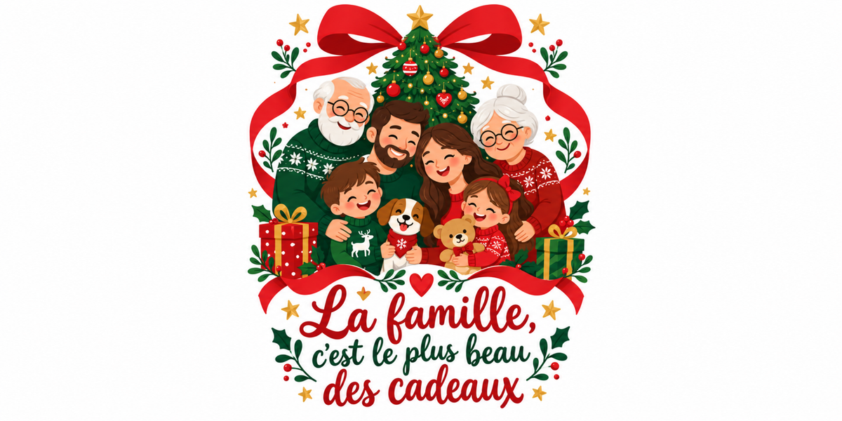 Visuel à plat du mug de Noël La Famille