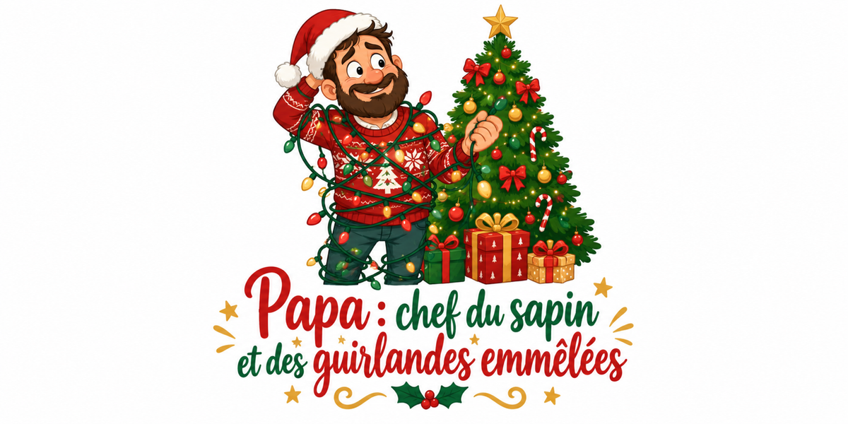Visuel à plat du mug de Noël Papa Guirlandes