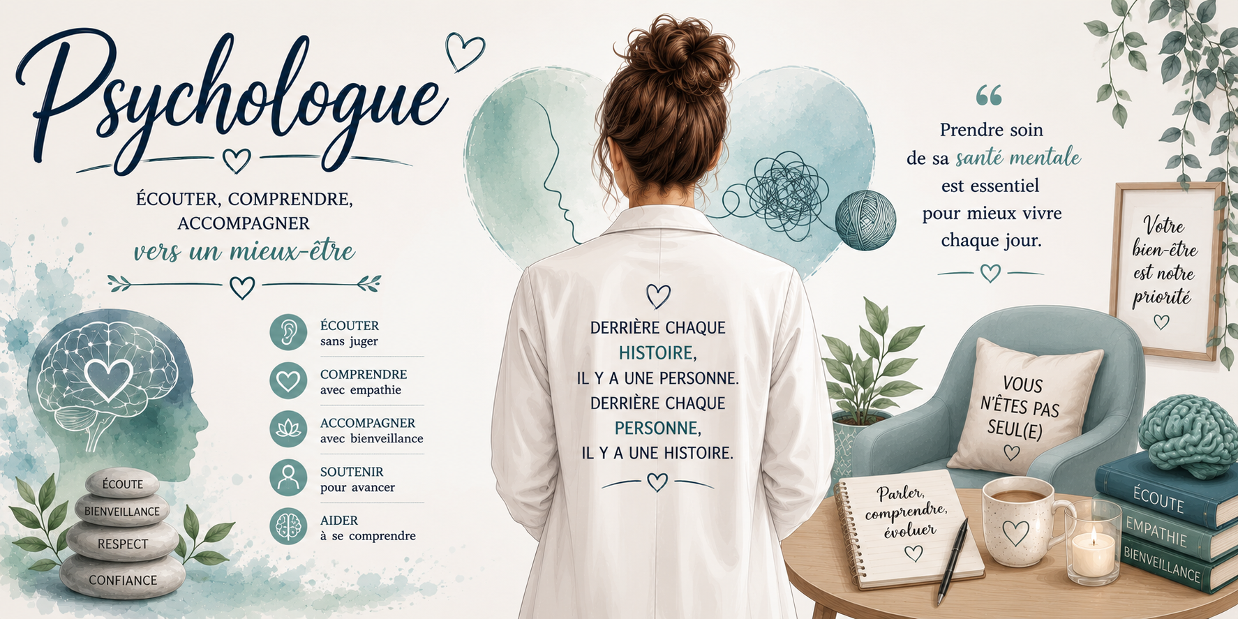 Mug Psychologue - Écouter, Comprendre, Accompagner