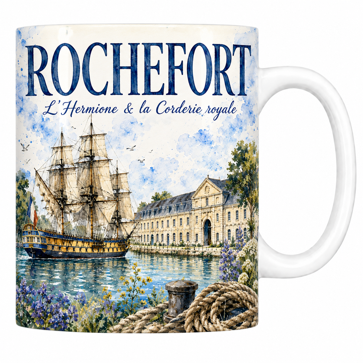 Mug céramique 330 ml « ROCHEFORT — La Corderie royale » : frégate et arsenal