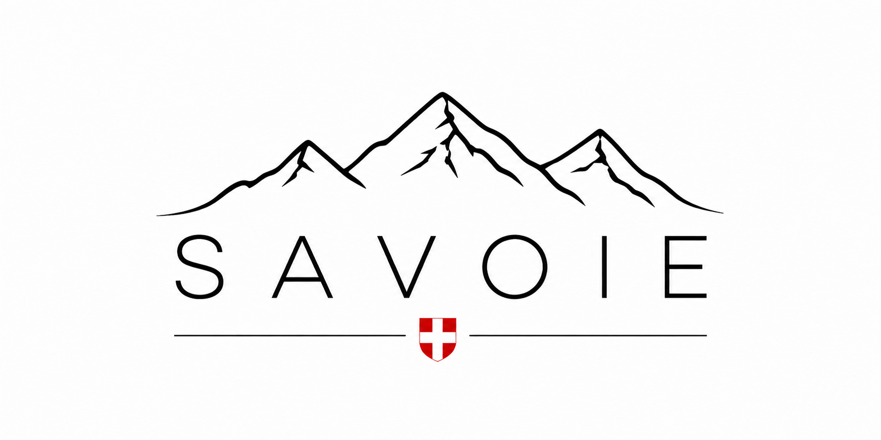 Visuel Savoie : crêtes dessinées à l'encre, SAVOIE en capitales espacées et croix blanche sur fond rouge