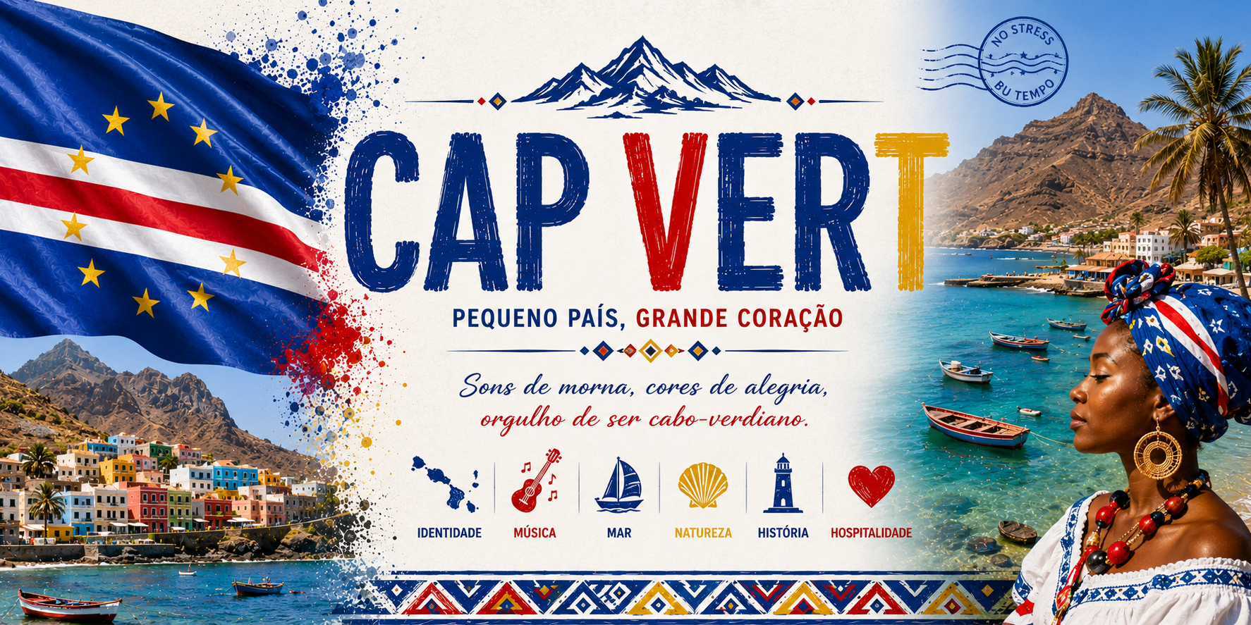 Visuel Cap-Vert : baie de Mindelo, barques de pêche, guitare morna et Pequeno país grande coração