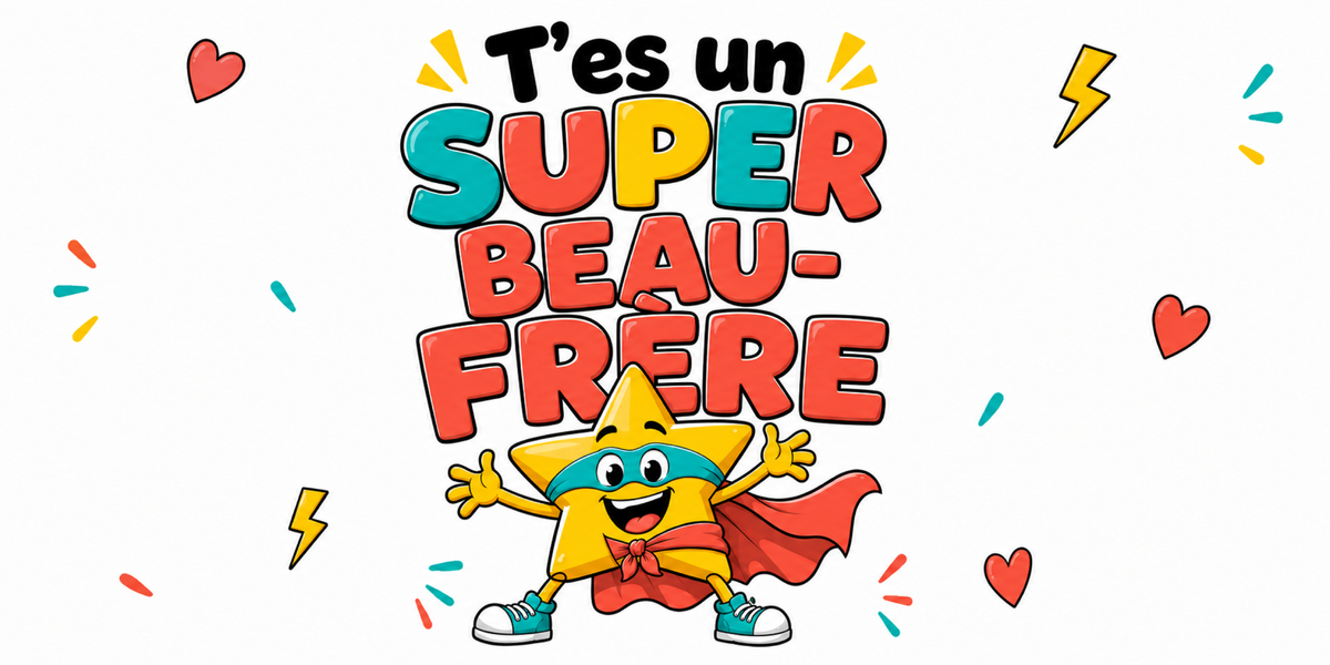 Visuel Super Beau-Frère : « T'es un super beau-frère », étoile en cape et éclairs