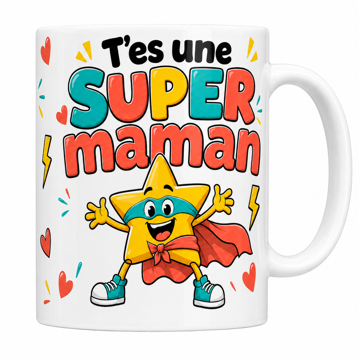 Mug céramique 330 ml Super Maman étoile : super-héros cartoon à cape corail