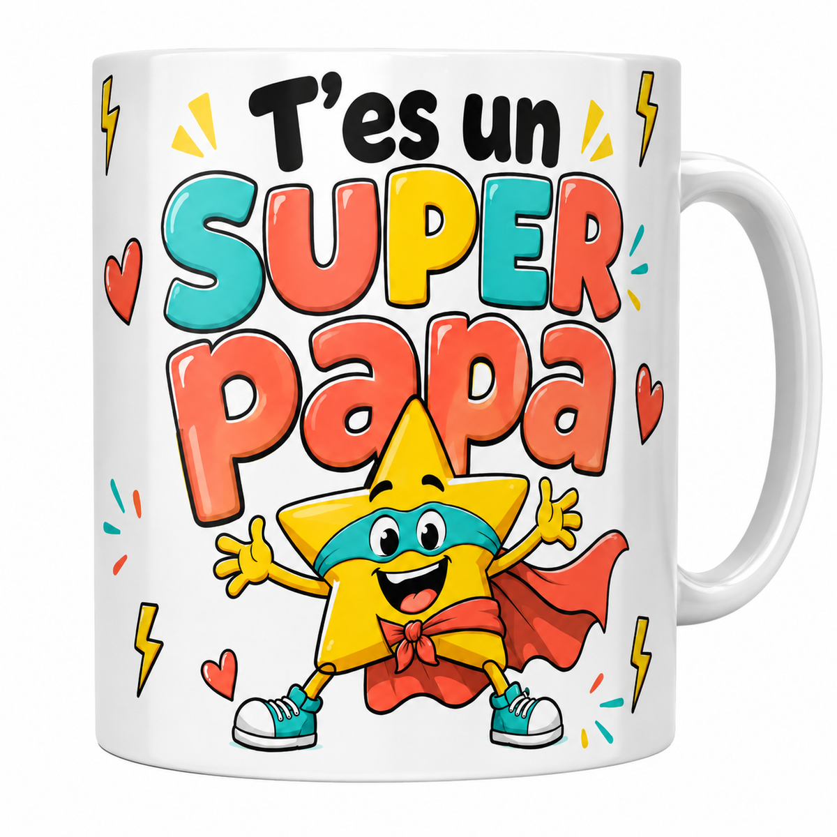 Mug céramique 330 ml Super Papa étoile : super-héros cartoon à cape corail