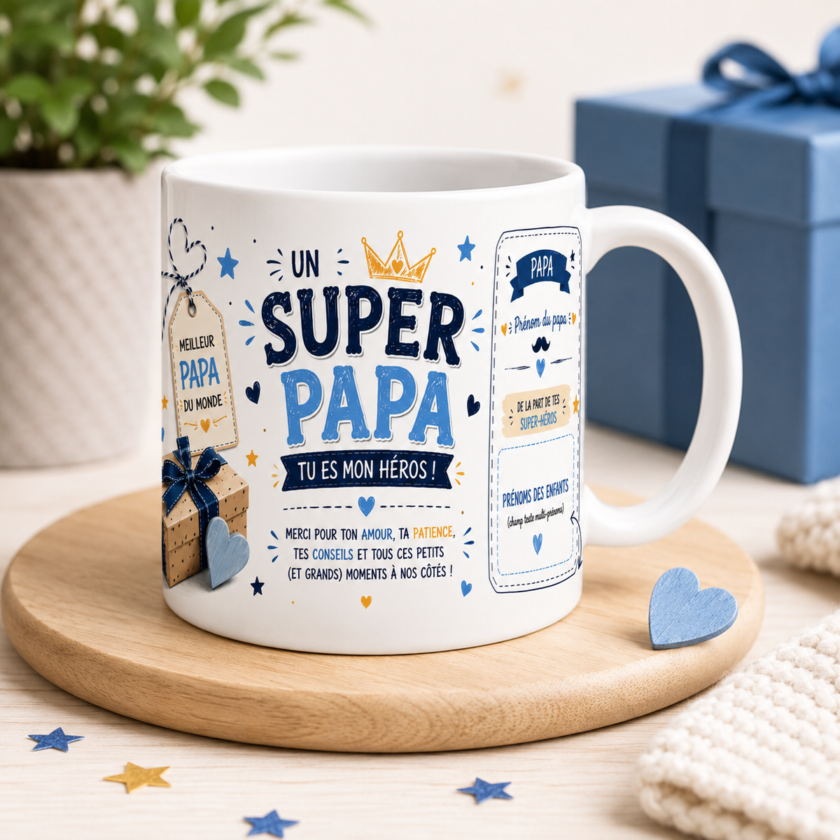 Design imprimé du mug Super Papa Personnalisé, super papa personnalisé, prénom et enfants