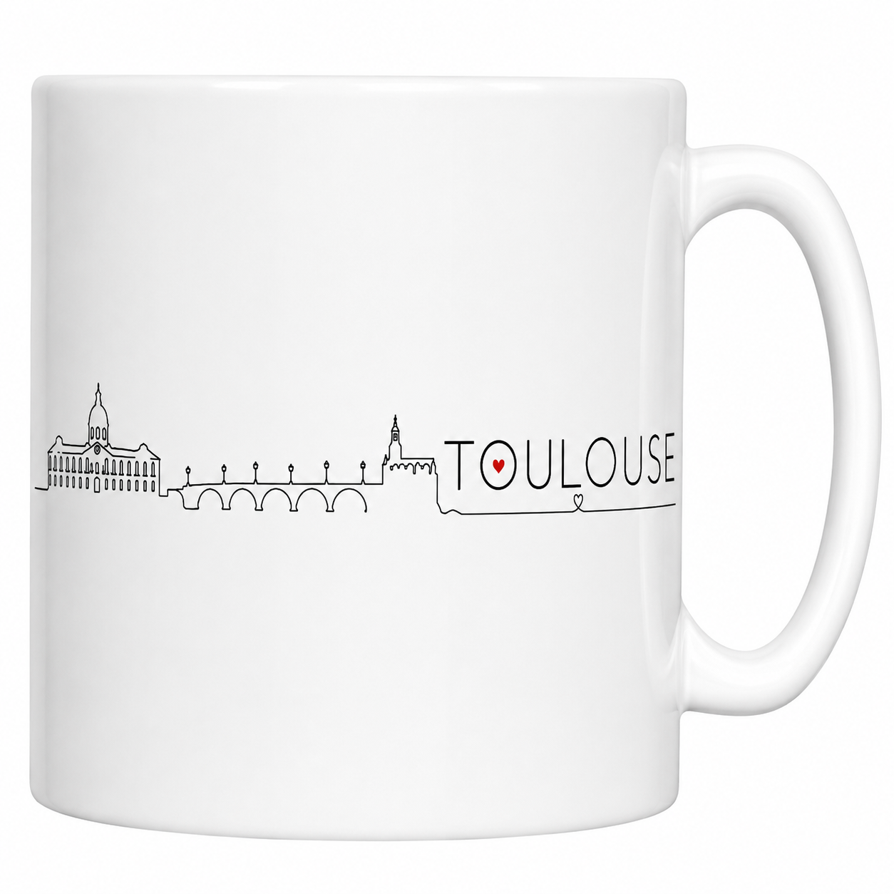 Mug Toulouse skyline en céramique blanche, Capitole et pont sur la Garonne au trait noir