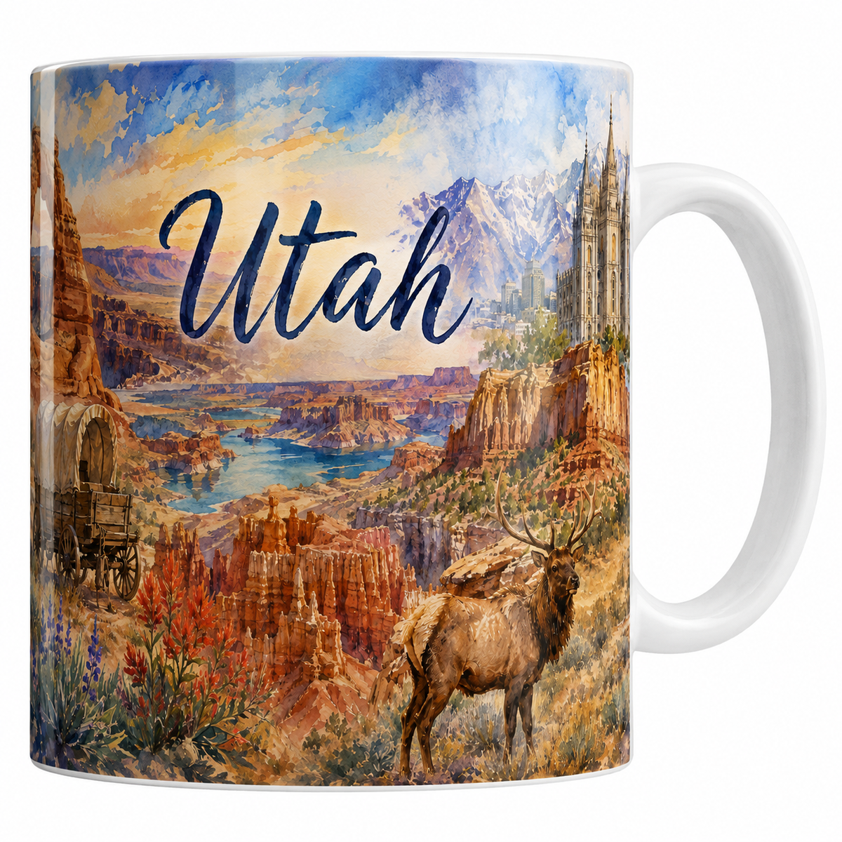 Mug blanc céramique 330 ml imprimé Utah, Delicate Arch et Bryce Canyon