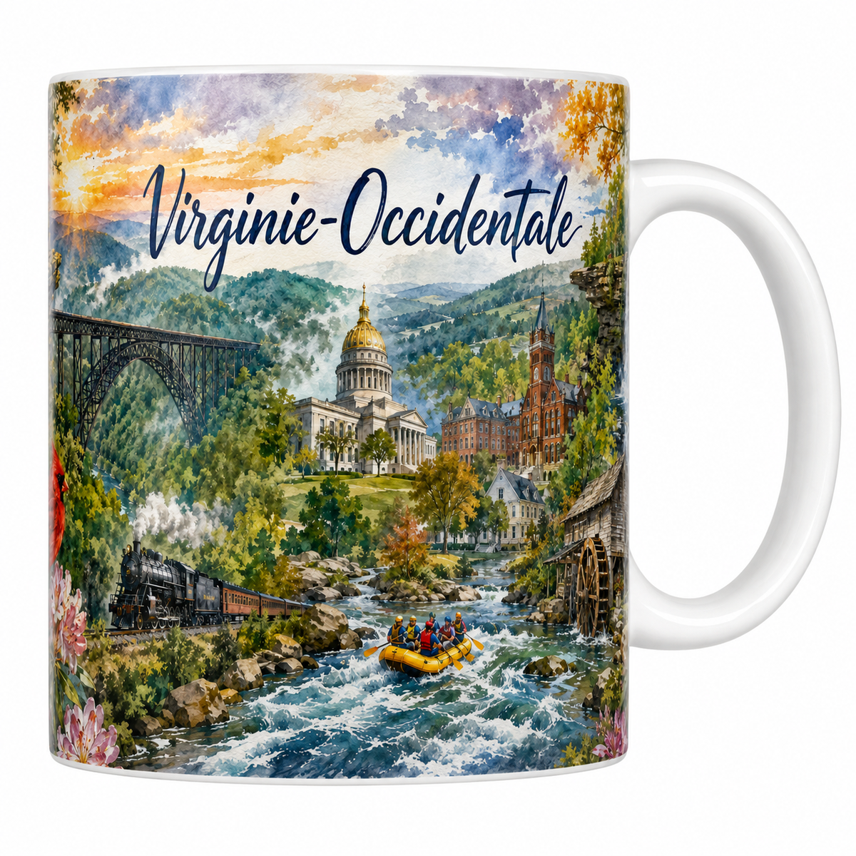 Mug blanc céramique 330 ml imprimé Virginie-Occidentale et New River Gorge