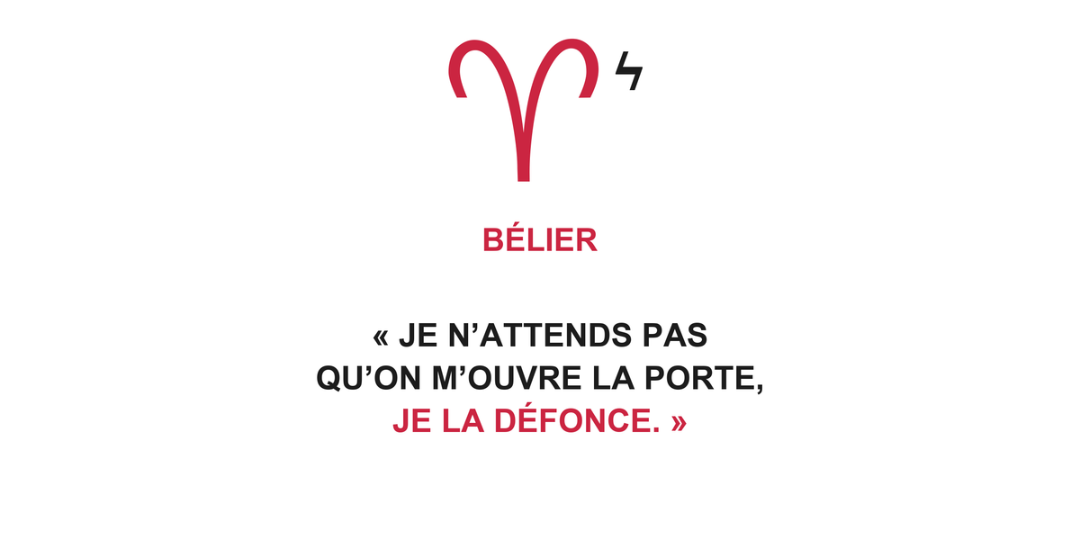 Visuel à plat du mug Bélier Zodiaque Audace : symbole ♈, éclair, nom BÉLIER et phrase en capitales bold