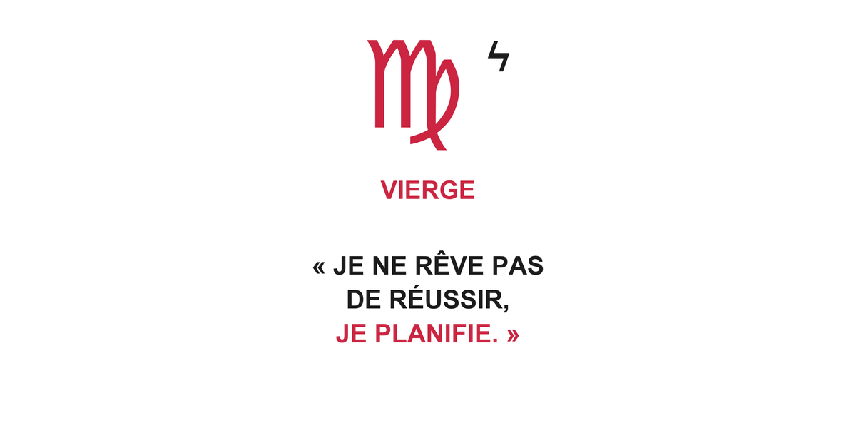 Visuel à plat du mug Vierge Zodiaque Audace : symbole ♍, éclair, nom VIERGE et phrase en capitales bold