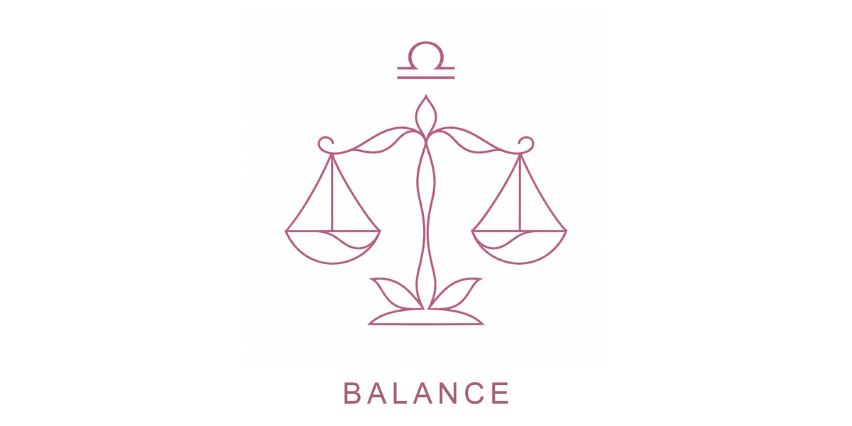 Visuel à plat du mug Balance Zodiaque Minimaliste : une balance aux plateaux équilibrés, symbole ♎ et nom BALANCE