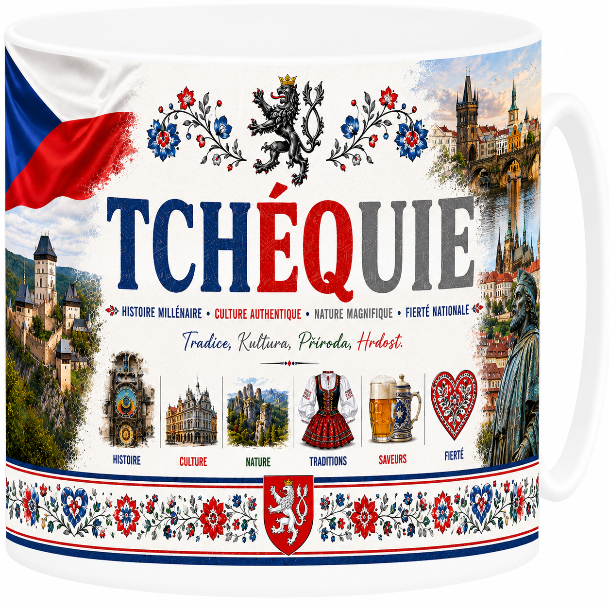 Mug souvenir Tchéquie en céramique blanche illustrant Prague et le Pont Charles